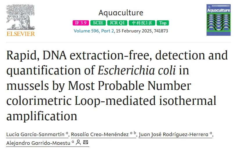 Rapid, DNA extraction-free, detection and quantification of Escherichia coli in mussels by Most Probable Number colorimetric Loop-mediated isothermal amplification